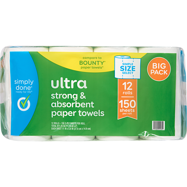 Simply Done Paper Towels, Strong & Absorbent, Ultra, 2-Ply, Big Pack