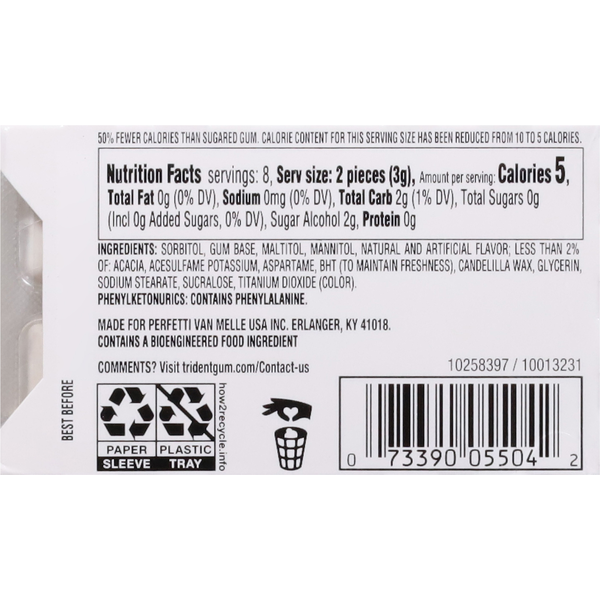 Trident Gum, Sugar Free, Peppermint
