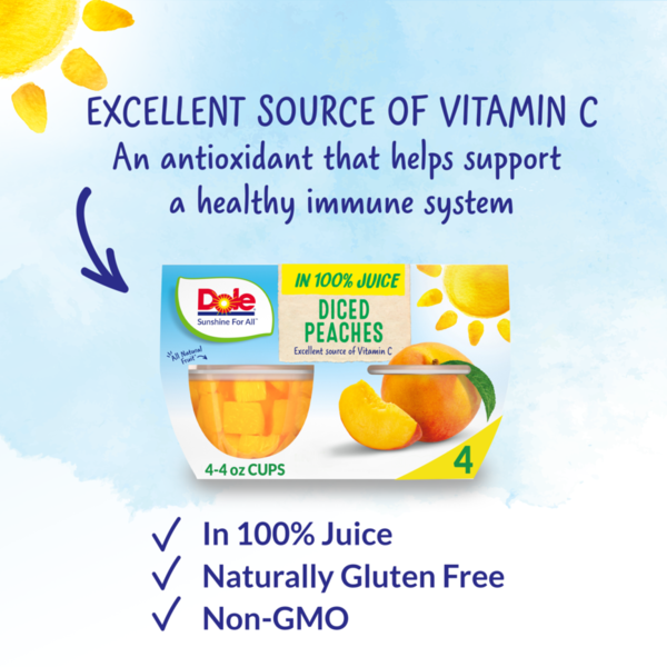 Dole Diced Peaches, in 100% Fruit Juice with Natural Flavors, Yellow Cling