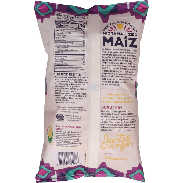 Siete Corn Tortilla Chips, Maiz, Taco Seasoning