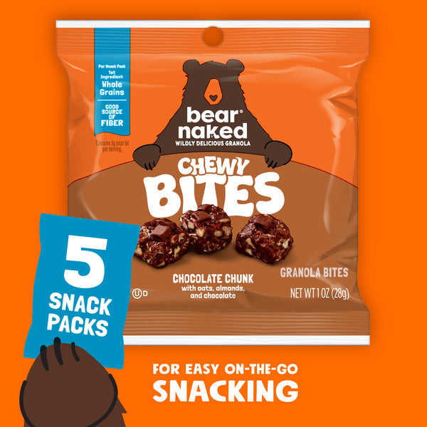Bear Naked Chewy Granola Bites, Whole Grain and Fiber, Chocolate Chunk,  Box (5 Pouches)