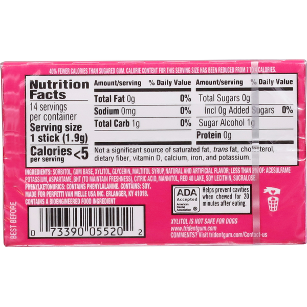 Trident Gum, Sugar Free, Bubblegum