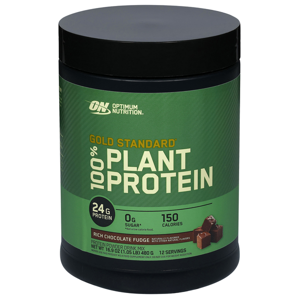 Optimum Nutrition Protein Powder Drink Mix, Rich Chocolate Fudge, 100% Plant Protein