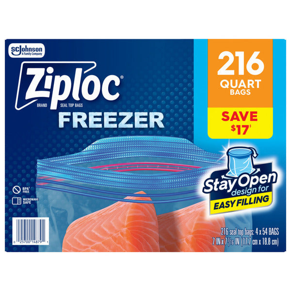 Ziploc Quart Freezer Storage Bags, Stay Open Design, Easy to Fill