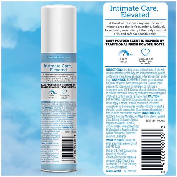 Summer's Eve Feminine Deodorant Freshening Spray, Baby Powder