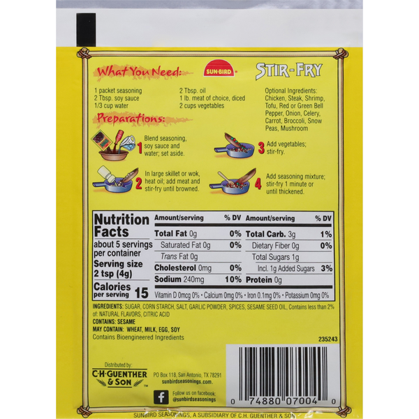 Sun-Bird Seasoning Mix, Stir Fry