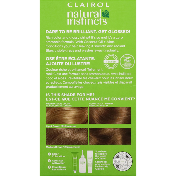 Clairol 6C Brass Free Light Brown Zero Ammonia Vegan Hair Color with Coconut Oil + Aloe