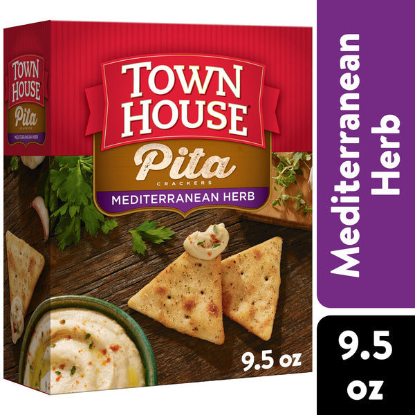 Town House Pita Mediterranean Herb Oven Baked Crackers, Salty Snacks, 9.5 oz