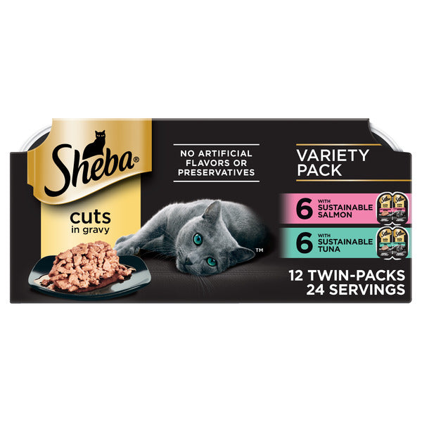 SHEBA PERFECT PORTIONS Perfect Portions Wet Cat Food Cuts in Gravy Variety Pack, 2.6 oz. Twin-Pack Trays (12 Count)