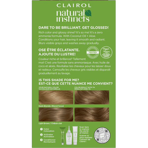 Clairol 7A Dark Cool Blonde Zero Ammonia Vegan Hair Color with Coconut Oil + Aloe