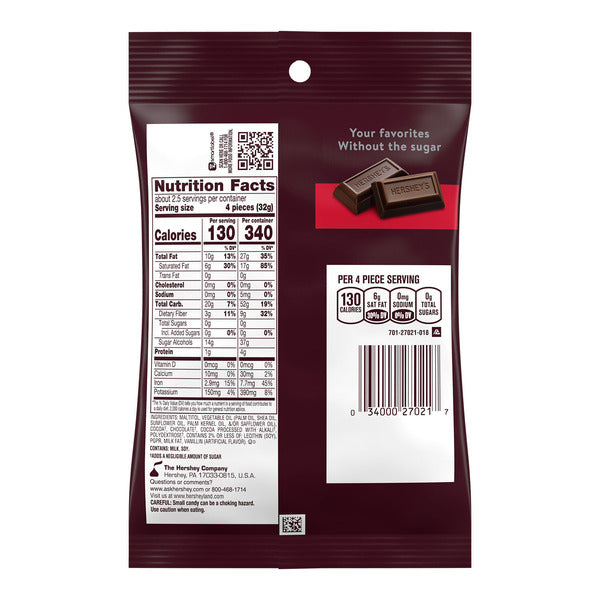 Hershey's SPECIAL DARK Zero Sugar Chocolate Candy Bag, 3 oz