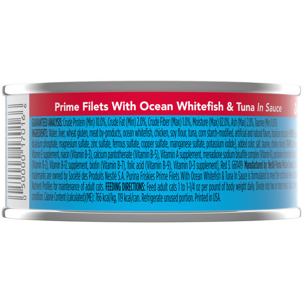 Purina Friskies Wet Cat Food, Prime Filets With Ocean Whitefish & Tuna in Sauce