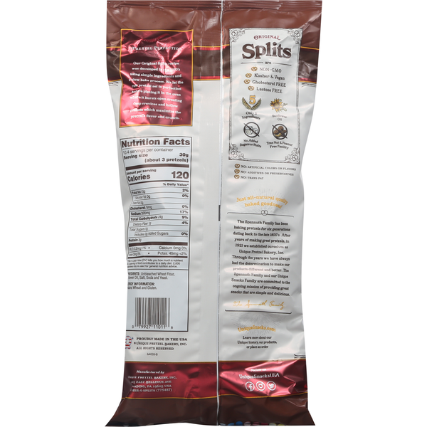 Unique Snacks Pretzels, Original, Splits