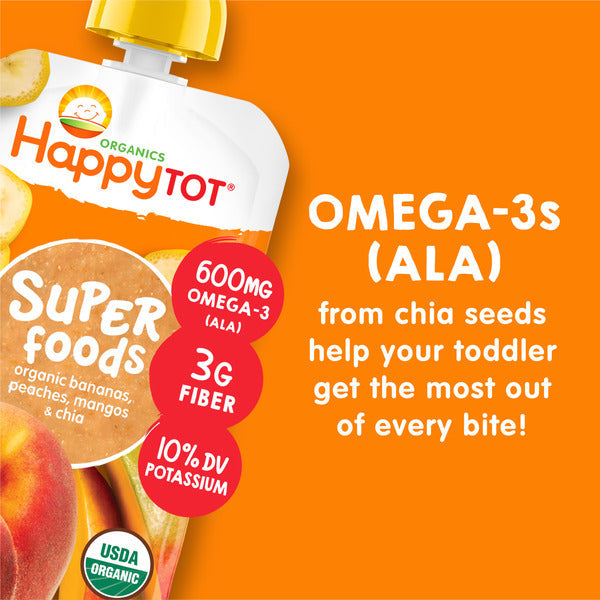 Happy Tot Organics Superfoods Stage 4 Organic Bananas, Peaches & Mangos + Super Chia Pouch 4.22 oz UNIT