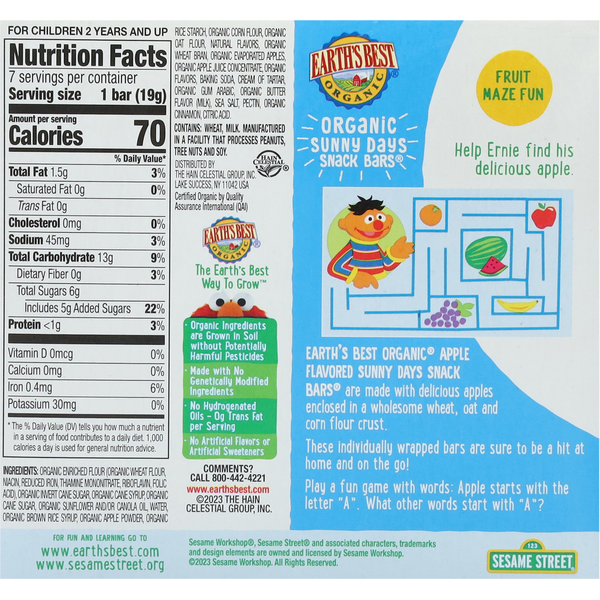 Earth's Best Organic Sunny Days Snack Bars, Apple
