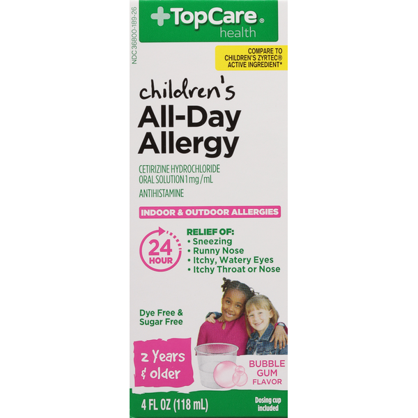 TopCare Antihistamine, All-Day Allergy, Children's, Bubble Gum Flavor