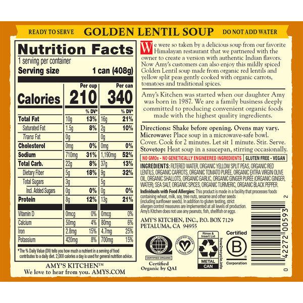 Amy's Kitchen Golden Lentil Soup