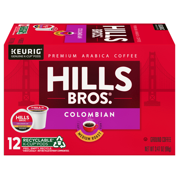 Hills Bros. K-Cup Pods Ground Premium Arabica Medium Roast Colombian Coffee