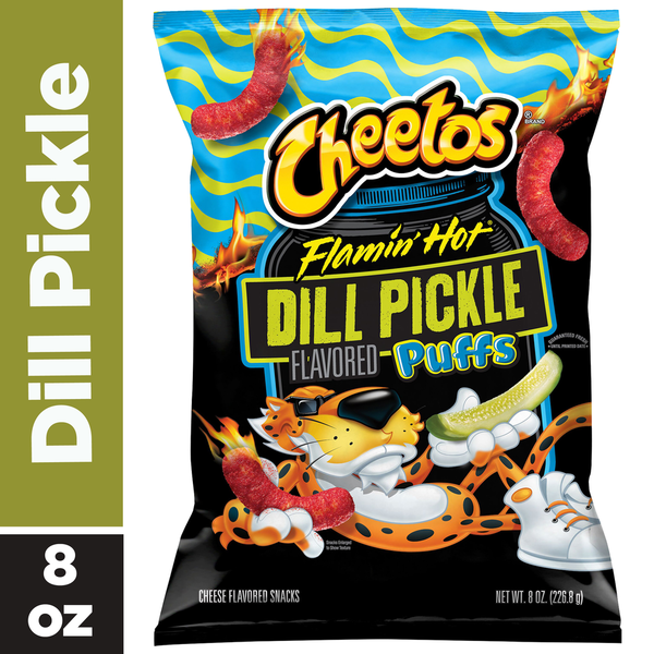 Cheetos Puffs Cheese Snacks Flamin Hot Dill Pickle