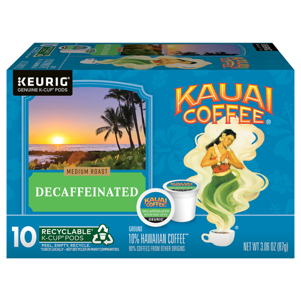 Kauai Coffee K-Cup Pods Decaffeinated Ground Medium Roast Coffee