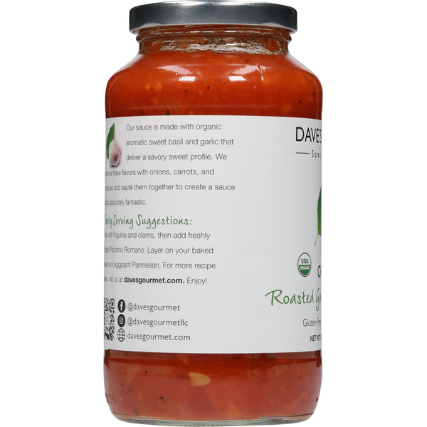 Dave's Gourmet Pasta Sauce, Organic, Roasted Garlic & Sweet Basil