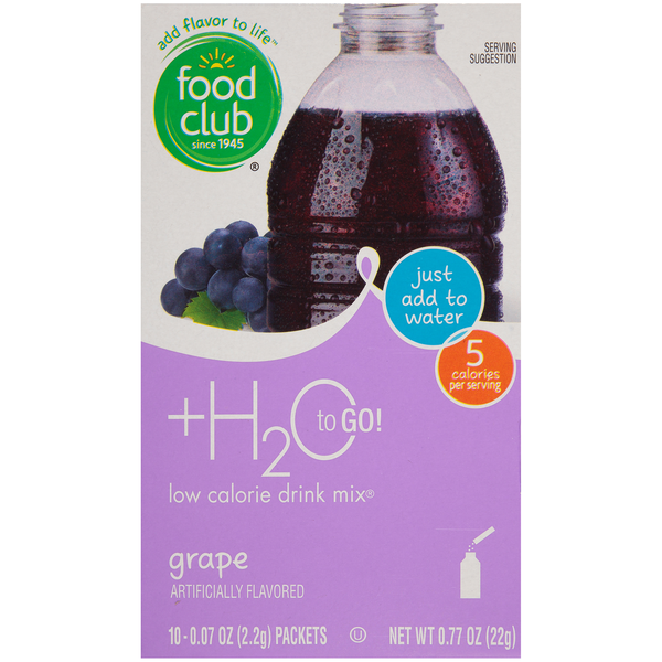 Food Club +H2O To Go!, Grape Low Calorie Drink Mix