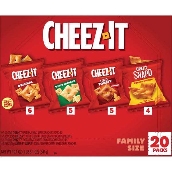 Cheez-It Variety Pack Cheese Crackers, Baked Snack Crackers, Grab n' Go, 20 Count