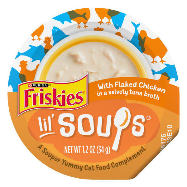 Purina Friskies Natural, Grain Free Wet Cat Food Lickable Cat Treats, Lil' Soups Flaked Chicken