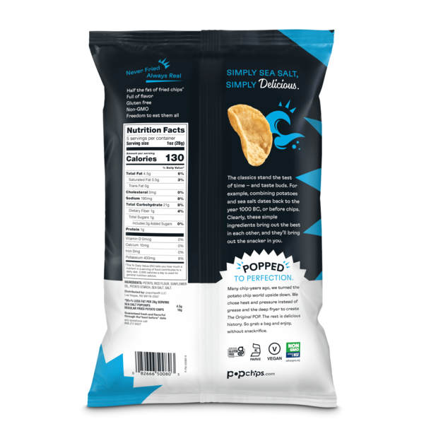 popchips Sea Salt Potato Chips, Low-Calorie, Gluten-Free, Healthy Snack