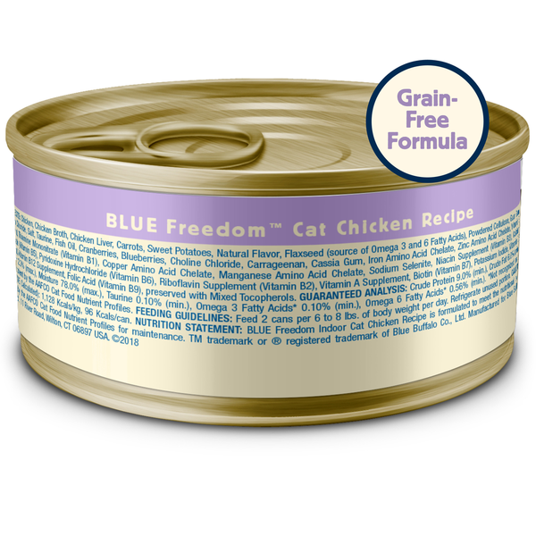 Blue Buffalo Freedom Grain Free Natural Adult Pate Wet Cat Food, Indoor Chicken