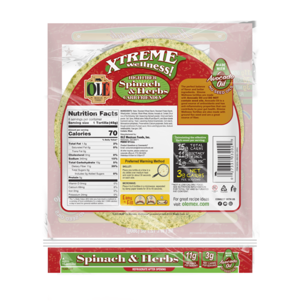 Ole Xtreme Wellness Spinach & Herbs Keto Friendly Tortilla Wraps