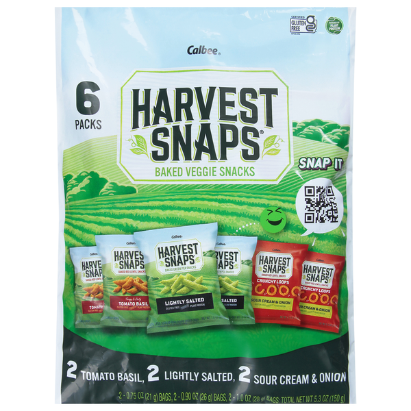 Harvest Snaps Snacks, Baked Veggie, Assorted, 6 Packs