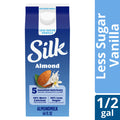 Silk Almond Milk, Less Sugar, Vanilla, Dairy Free, Gluten Free, Seriously Creamy Vegan Plant Based Milk with Great Taste and 5 Essential Nutrients, 64 fl oz Half Gallon