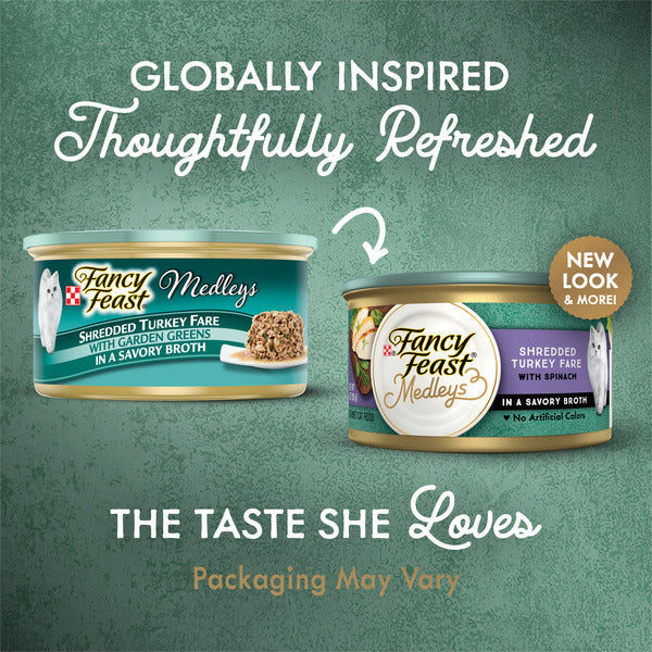 Purina Fancy Feast Wet Cat Food, Medleys Shredded Turkey Fare With Garden Greens in a Savory Broth