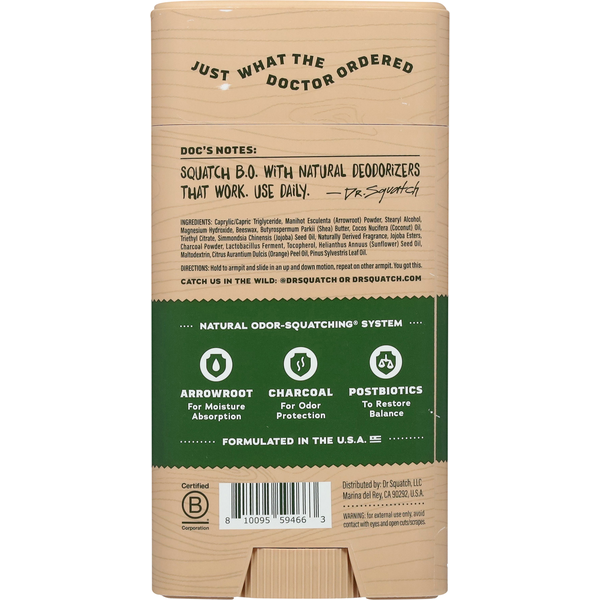 Dr. Squatch Odor Squatching Aluminum Free Men's Natural Pine Tar Deodorant