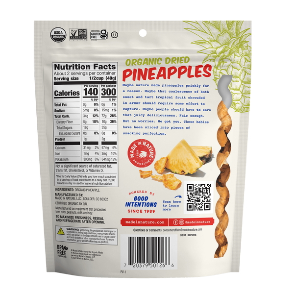Made In Nature Dried Pineapples, Organic