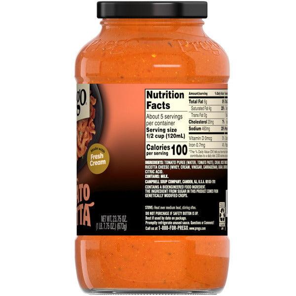 Prego Creamy Tomato Pasta Sauce With Ricotta Cheese