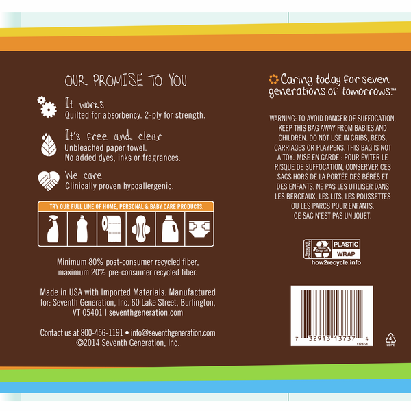 Seventh Generation Paper Towel Rolls Unbleached Chlorine Free