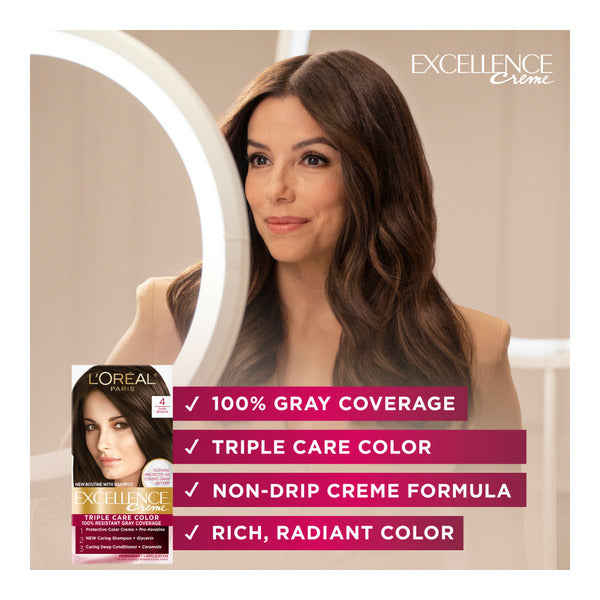 L'Oreal Creme Permanent Triple Care Hair Color, 4 Dark Brown