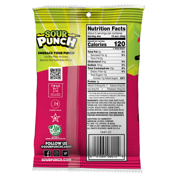 Sour Punch Strawberry Fruit Flavored, Chewy Candy