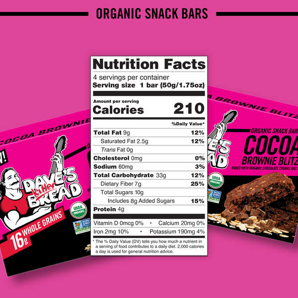Dave's Killer Bread Cocoa Brownie Blitz Organic Snack Bars, 4 Individually Wrapped Snack Bars