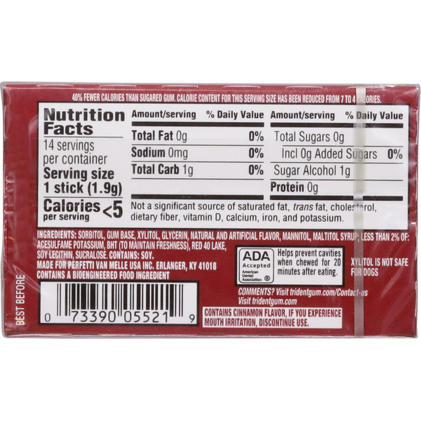 Trident Gum, Sugar Free, Cinnamon