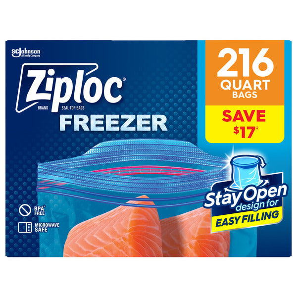 Ziploc Quart Freezer Storage Bags, Stay Open Design, Easy to Fill