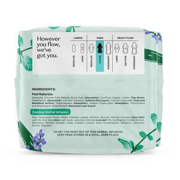 The Honey Pot Company 100% Organic Cotton Cover Cooling Herbal Infusion Super Pads