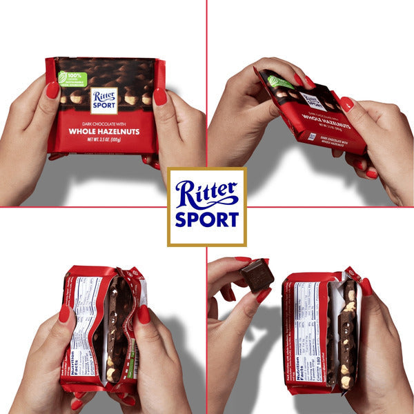 Ritter Sport Dark Chocolate Candy Bar with Smooth German Marzipan Filling