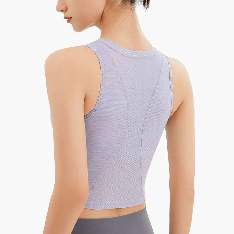 Lavender Ribbed Sleeveless Fitness Vest with Chest Pad