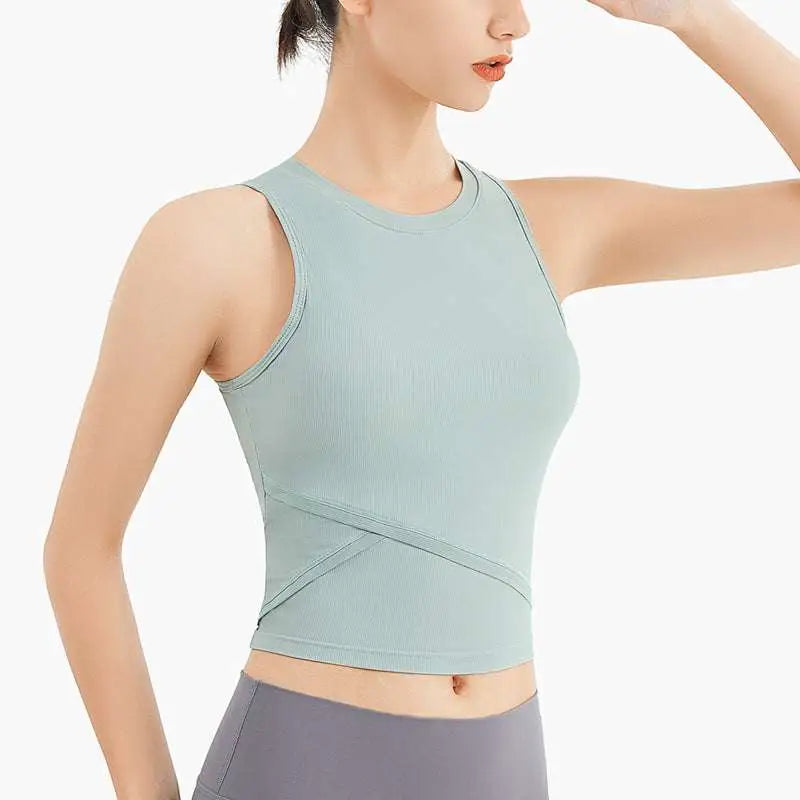 Lavender Ribbed Sleeveless Fitness Vest with Chest Pad
