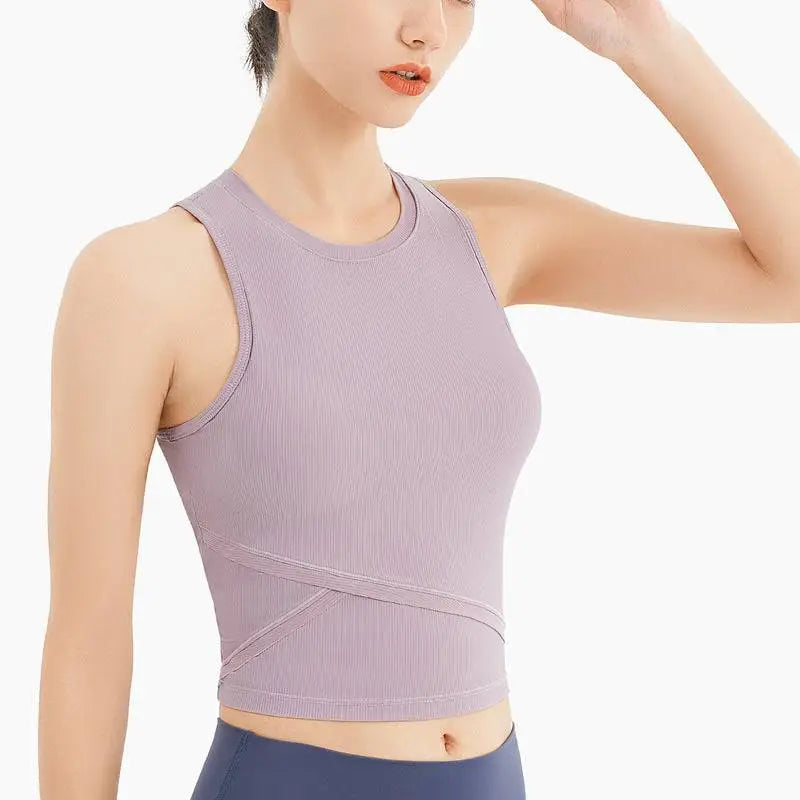 Lavender Ribbed Sleeveless Fitness Vest with Chest Pad