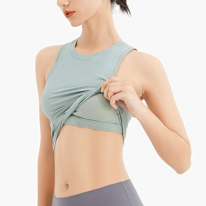 Lavender Ribbed Sleeveless Fitness Vest with Chest Pad