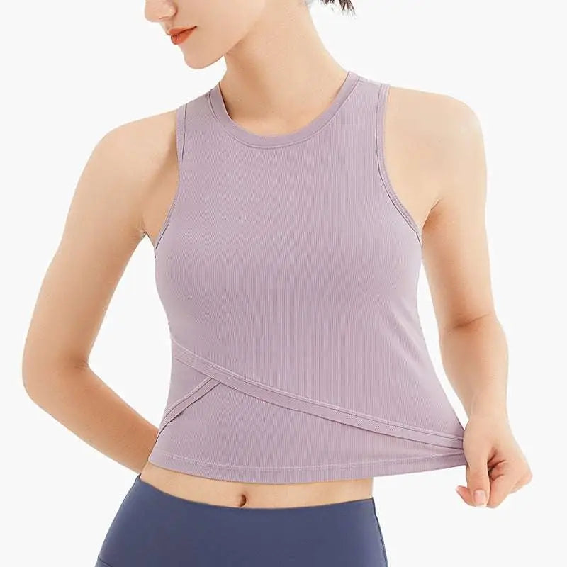 Lavender Ribbed Sleeveless Fitness Vest with Chest Pad
